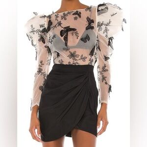 La’Ros Appliqué Butterfly Puff Sleeve Crop Small